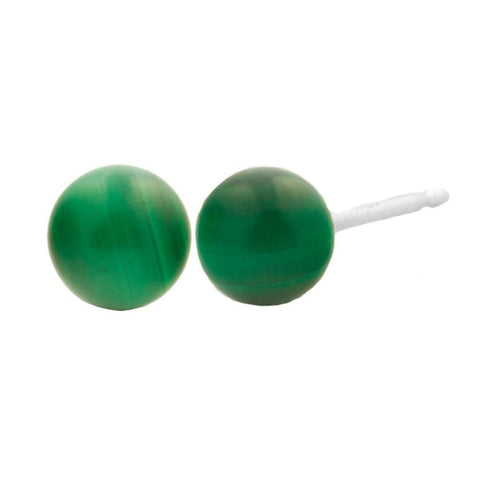 Natural Green Malachite Ball Stud Earrings 925 Sterling Silver - 1000Jewels.com