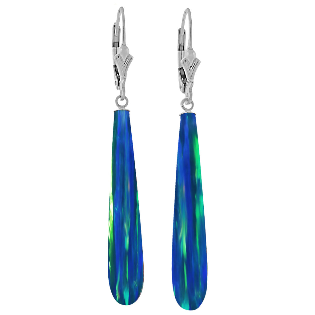 Perrin: Blue-Green Peacock Created Australian Opal Teardrop Leverback Earrings 925 Silver - 1000Jewels.com