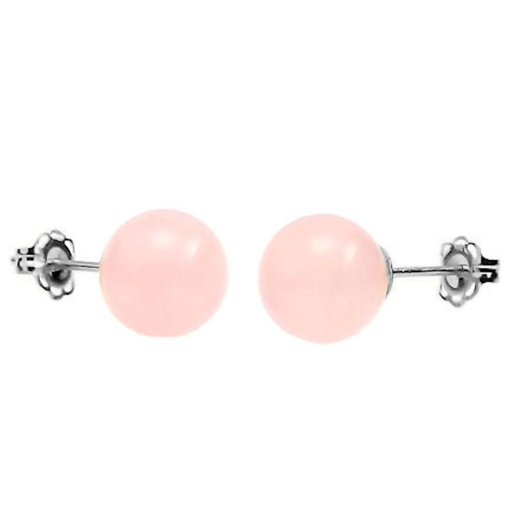 Natural Rose Quartz Ball Stud Earrings 14K White Gold - 1000Jewels.com