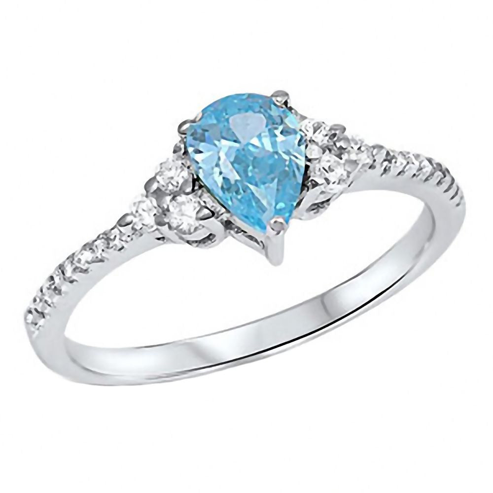 Contessa: 0.9ct Simulated Aquamarine with IOF CZ Accents Silver Promise Ring - 1000Jewels.com