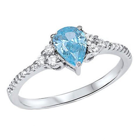 Contessa: 0.9ct Simulated Aquamarine with IOF CZ Accents Silver Promise Ring - 1000Jewels.com