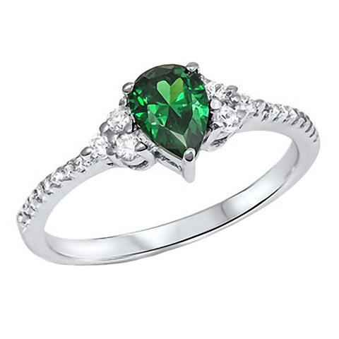 Emilia: 0.9ct Simulated Emerald with Round IOF CZ Accents Silver Promise Ring - 1000Jewels.com