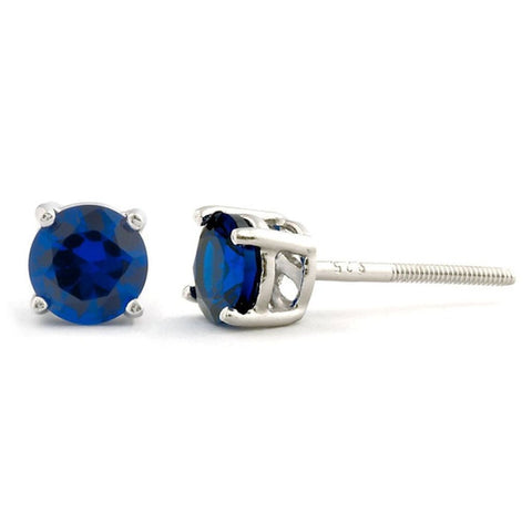 Virgo: 5mm, 1.0ct Created Ceylon Sapphire Screw Back Earrings 925 SS - 1000Jewels.com