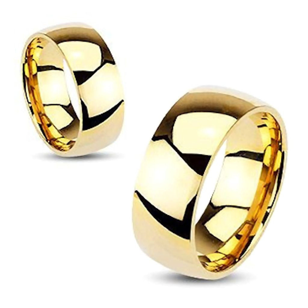 Valiant: Gold 8mm Domed Comfort Fit Stainless Steel Wedding Band Ring - 1000Jewels.com