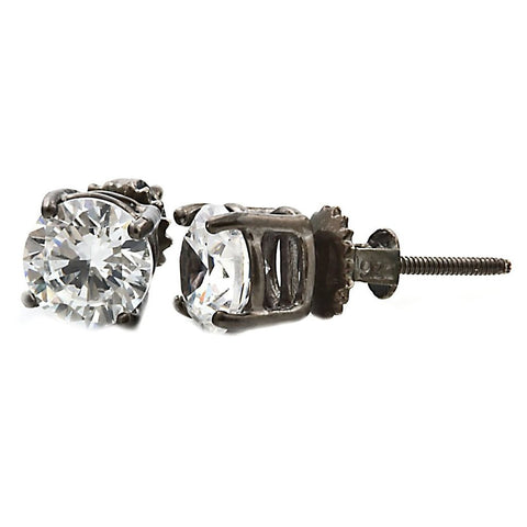 Denny: 6.5mm, 2.0ct IOF CZ Black Rhodium Finish Screw Back Earrings - 1000Jewels.com