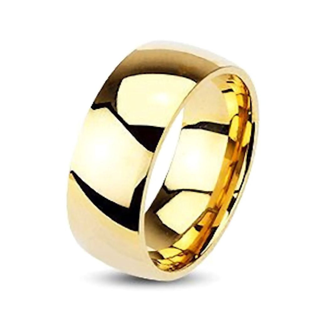 Valiant: Gold 8mm Domed Comfort Fit Stainless Steel Wedding Band Ring - 1000Jewels.com