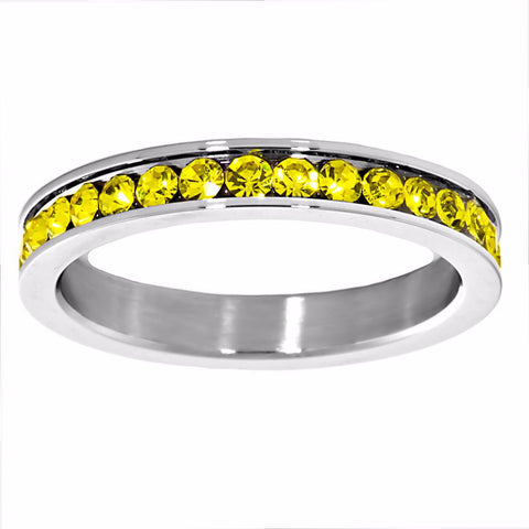 Roanna: 0.78ct Yellow Citrine Ice CZ 316 Steel 3mm Eternity Band Ring - 1000Jewels.com