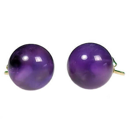 Natural Brazilian Amethyst Ball Stud Earrings 14K Yellow Gold - 1000Jewels.com