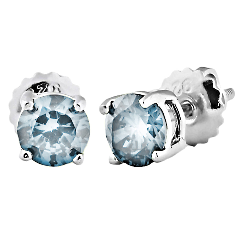 Trustmark Brilliant Cut Aquamarine Ice CZ Screw Back Earrings Sterling Silver - 1000Jewels.com