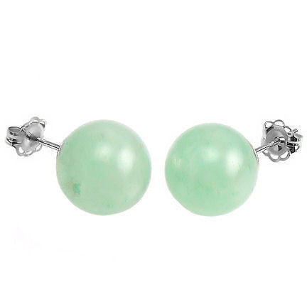 Green Jade Aventurine 12mm Ball Stud Post Earrings 14K White Gold - 1000Jewels.com