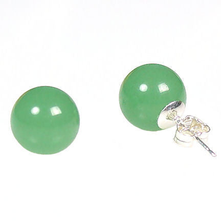 Green Jade Aventurine 8mm Ball Stud Post Earrings 14K White Gold - 1000Jewels.com