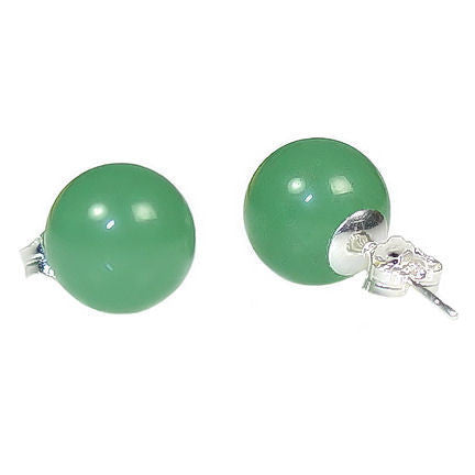 Green Jade Aventurine 8mm Ball Stud Post Earrings 925 Sterling Silver - 1000Jewels.com