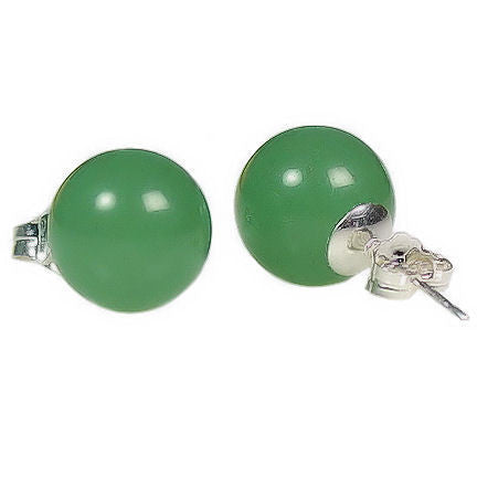 Green Jade Aventurine 10mm Ball Stud Post Earrings 925 Sterling Silver - 1000Jewels.com