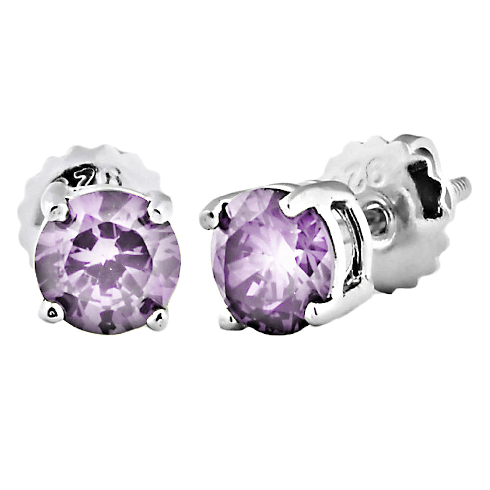 Trustmark Brilliant Cut Alexandrite Ice CZ Screw Back Earrings Sterling Silver - 1000Jewels.com