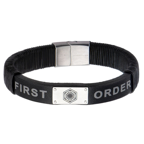 Star Wars: Episode 7 First Order Symbol Leather Bracelet Stainless Steel - 1000Jewels.com