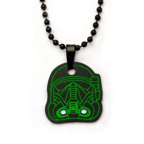 Star Wars: Rogue One Green Enamel Glow in the Dark Death Trooper Necklace Steel - 1000Jewels.com