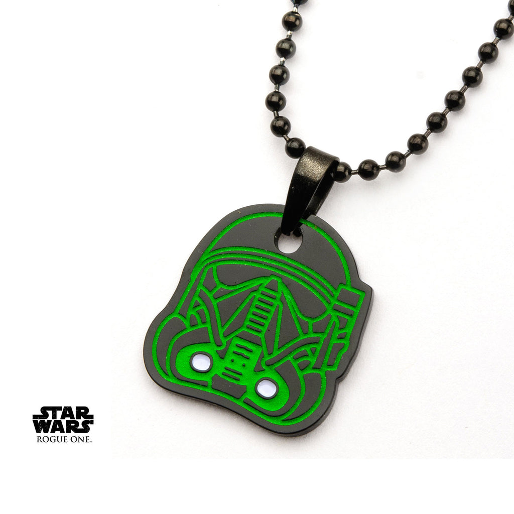 Star Wars: Rogue One Green Enamel Glow in the Dark Death Trooper Necklace  Steel