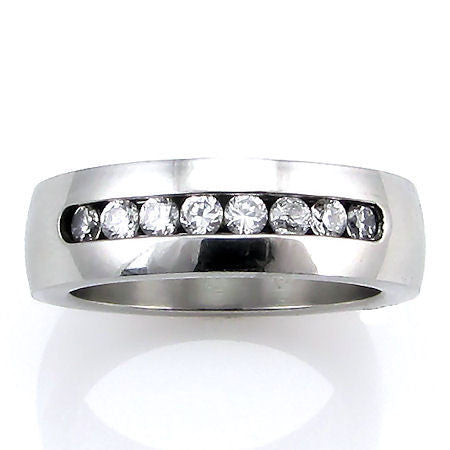 Palmer: Russian Ice on Fire CZ Stainless Steel Wedding Band Ring - 1000Jewels.com