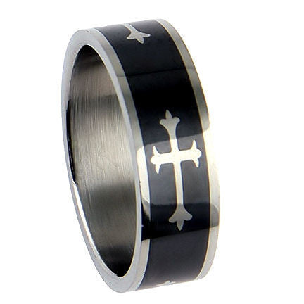 Timon: Saints Cross Mens Black 316L Stainless Steel Band Ring - 1000Jewels.com