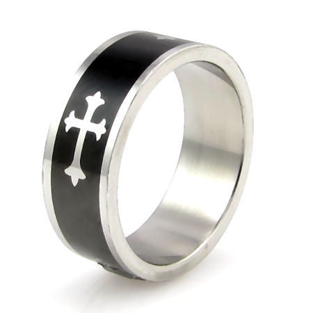 Timon: Saints Cross Mens Black 316L Stainless Steel Band Ring - 1000Jewels.com