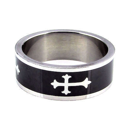 Timon: Saints Cross Mens Black 316L Stainless Steel Band Ring - 1000Jewels.com