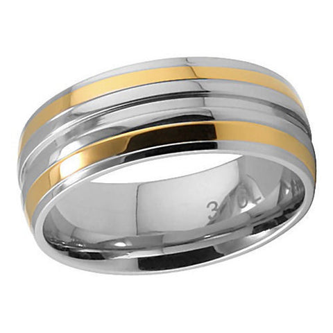 Oregon: Couples 8mm Comfort Fit Stainless Steel & Gold IP Wedding Band - 1000Jewels.com