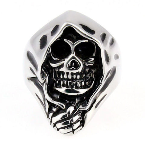 Damien: Mens Grim Reaper Biker Skull Ring Cast 316L Stainless Steel - 1000Jewels.com