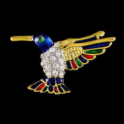Colorful Flying Hummingbird Crystal Lapel Tack Pin - 1000Jewels.com