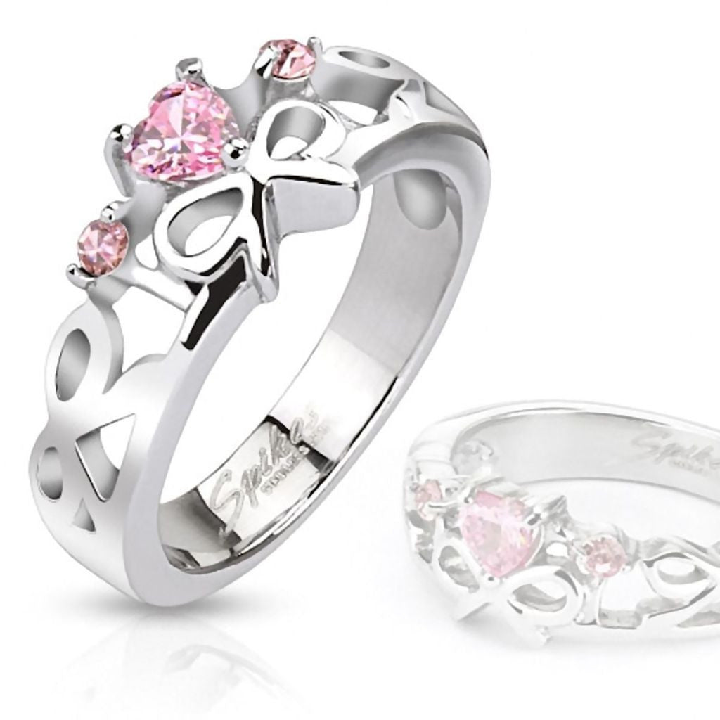 Evelyn Pink Sapphire Ice on Fire CZ 316 Stainless Steel Ribbon Ring - 1000Jewels.com