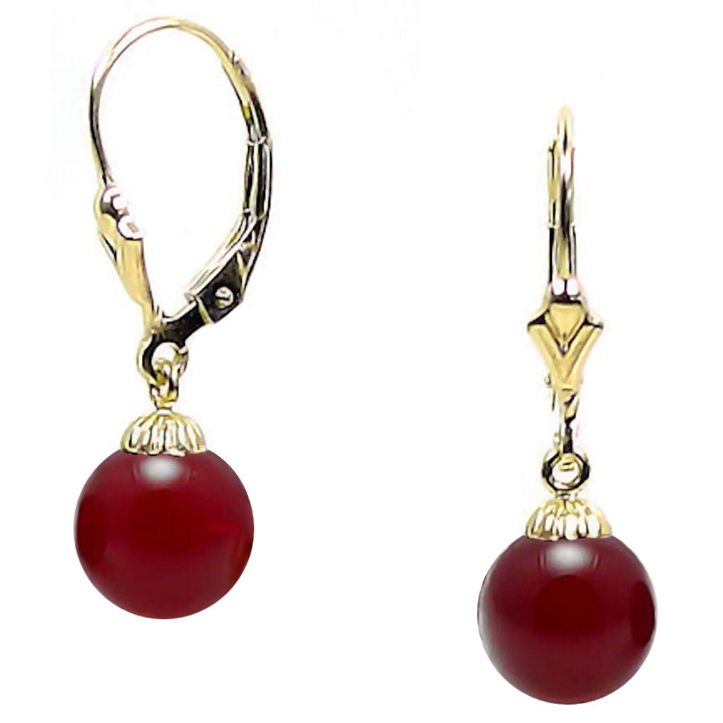 Natural Carnelian Ball Leverback Earrings 14-20 Gold Filled - 1000Jewels.com