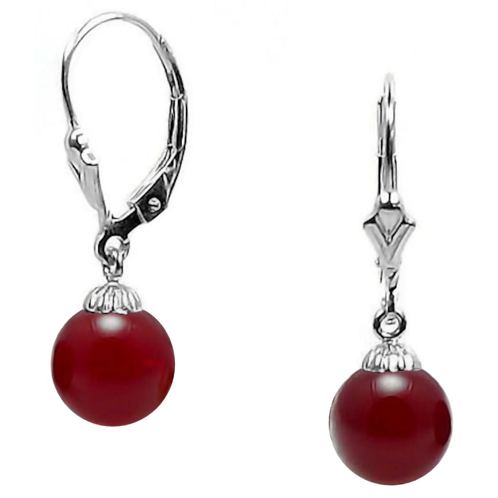 Natural Carnelian Ball Leverback Earrings 925 Sterling Silver - 1000Jewels.com