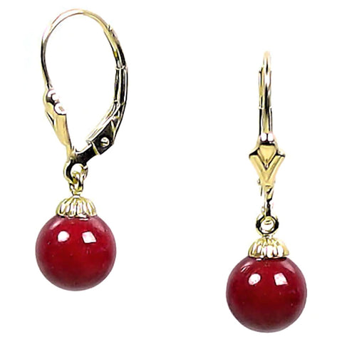 Natural Italian Red Coral Ball Drop Leverback Earrings 14-20 Gold Filled - 1000Jewels.com