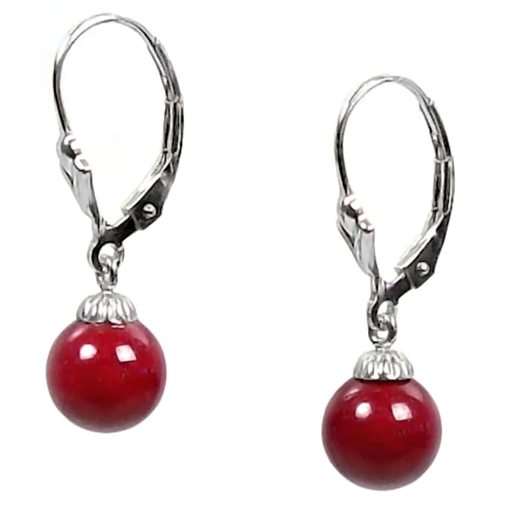 Natural Italian Red Coral Ball Drop Leverback Earrings 925 Sterling Silver - 1000Jewels.com