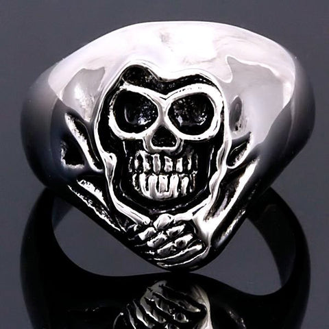 Damien 2: Smaller Mens 316L Stainless Steel Grim Reaper Skull Ring - 1000Jewels.com