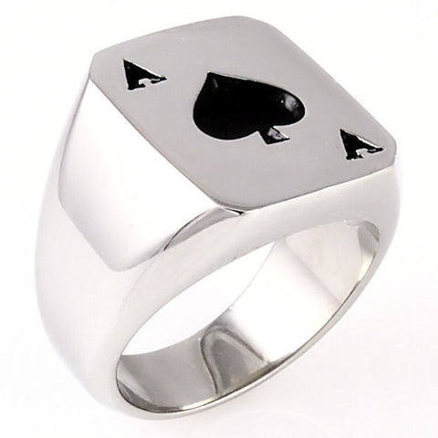 Amarillo: Mens Biker Stainless Steel Ace of Spades Lucky Poker Ring - 1000Jewels.com