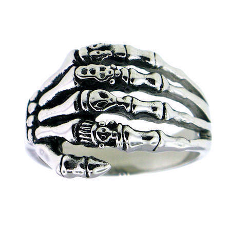 Laredo: Mens Biker Carved Skulls Hand Ring 316L Stainless Steel - 1000Jewels.com
