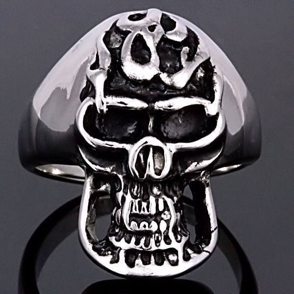Blaze: Unisex Flaming Vampire Skull Biker Ring 316L Stainless Steel - 1000Jewels.com