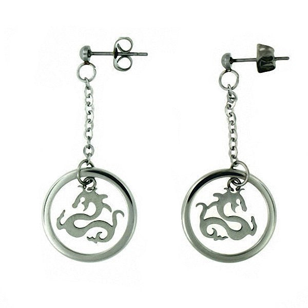 Oleta: 40mm Contemporary Dragon Dangle Drop Earrings 316 Steel - 1000Jewels.com