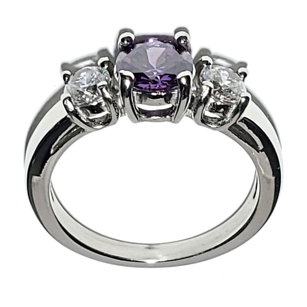 Orlaina: 1.25c 3 Stone Amethyst Ice CZ 316 Steel Engagement Ring - 1000Jewels.com