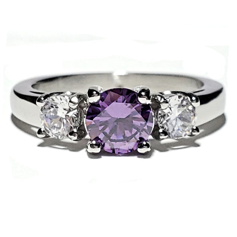 Orlaina: 1.25c 3 Stone Amethyst Ice CZ 316 Steel Engagement Ring - 1000Jewels.com