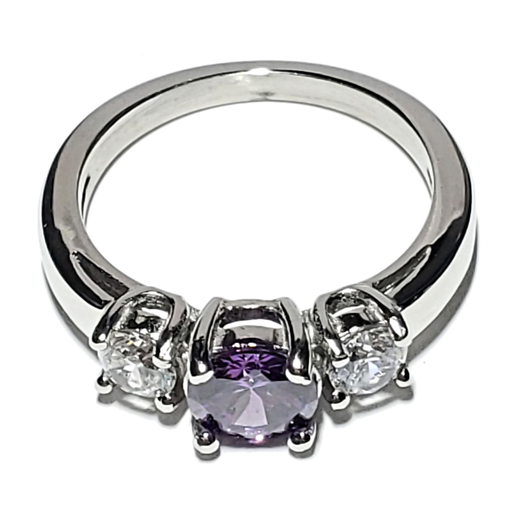 Orlaina: 1.25c 3 Stone Amethyst Ice CZ 316 Steel Engagement Ring - 1000Jewels.com