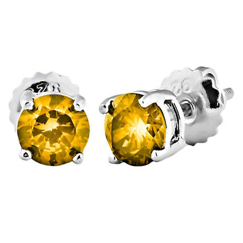 Trustmark Brilliant Cut Citrine Ice CZ Screw Back Earrings Sterling Silver - 1000Jewels.com