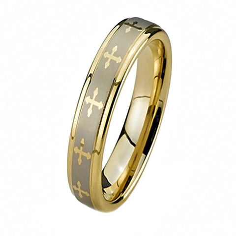 Celtic Cross: Unisex Comfort Fit Band Ring 316 Steel & IP Gold - 1000Jewels.com
