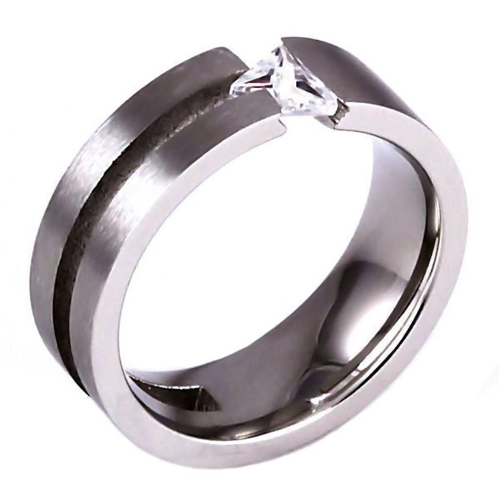 Highly Polished Solitaire Titanium Tension Ring with Triangle Cut