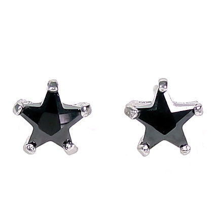 Keira K 6mm Star Cut Black Ice CZ Sterling Silver Stud Earrings - 1000Jewels.com