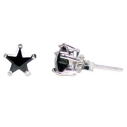 Keira K 5mm Star Cut Black Ice CZ Sterling Silver Stud Earrings - 1000Jewels.com