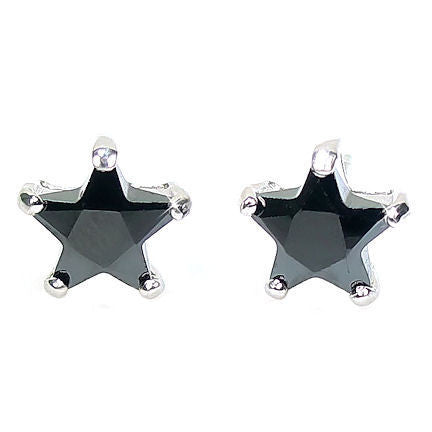 Keira K 8mm Star Cut Black Ice CZ Sterling Silver Stud Earrings - 1000Jewels.com