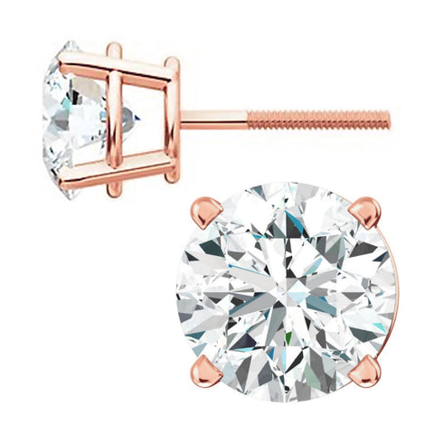 5mm, 1.0cts Ice on Fire CZ Screw Back Stud Earrings 14K Rose Gold Vermeil - 1000Jewels.com