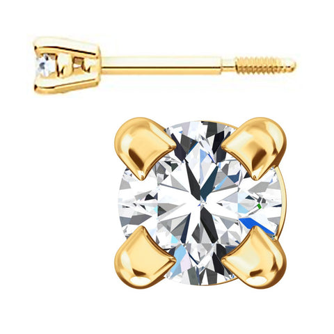 2mm, 0.06cts Ice on Fire CZ Safety Screw Back Earrings 14K Yellow Gold - 1000Jewels.com
