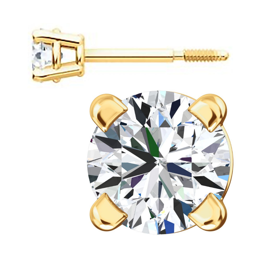 3mm, 0.2cts Ice on Fire CZ Safety Screw Back Earrings 14K Yellow Gold - 1000Jewels.com